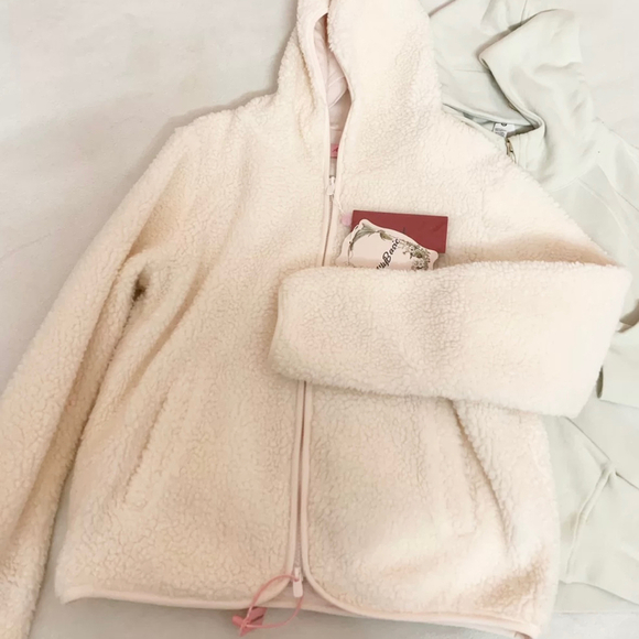Cream Pink Teddy Zip Hoodie Jacket - Picture 7 of 10